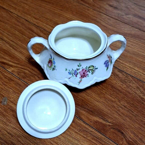 Homer Laughlin Household Institute Creamer Sugar Bowl Set Floral Pattern Porcela - Picture 4 of 6